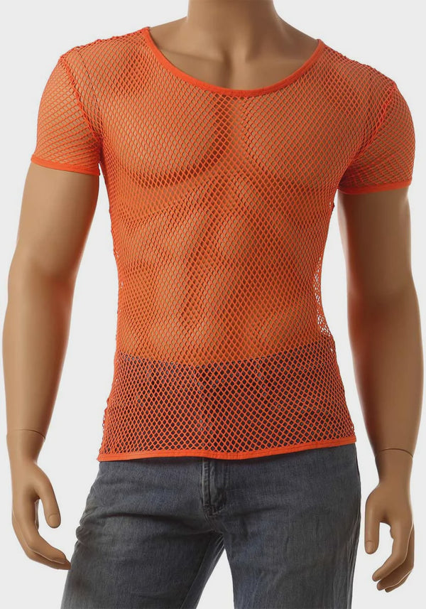 Fishnet Top (Short Sleeve) Orange-ONE SIZE
